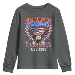 We The People No Kings In America Youth Sweatshirt 250 Years America Anniversary Vintage American Flag TS12 Dark Heather Print Your Wear