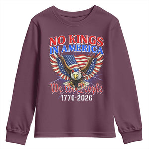 We The People No Kings In America Youth Sweatshirt 250 Years America Anniversary Vintage American Flag TS12 Maroon Print Your Wear
