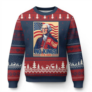 Funny George Washington Freedom Protest Ugly Christmas Sweater No Kings TS12 Navy Red Print Your Wear