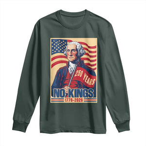 Funny George Washington Freedom Protest Long Sleeve Shirt No Kings TS12 Dark Forest Green Print Your Wear