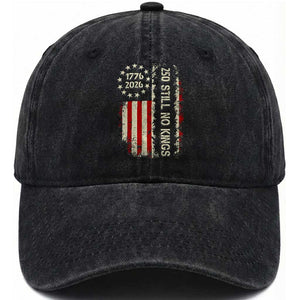 250 Still No Kings Washed Cotton Baseball Cap Vintage Patriotic Flag TS12 Washed Cap Universal Fit Black Print Your Wear