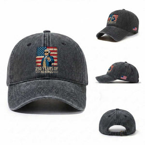 No Kings 250 Years George Washington Washed Cotton Baseball Cap TS12 Washed Cap Universal Fit Dark Gray Print Your Wear