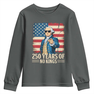 No Kings 250 Years George Washington Youth Sweatshirt TS12 Dark Heather Print Your Wear