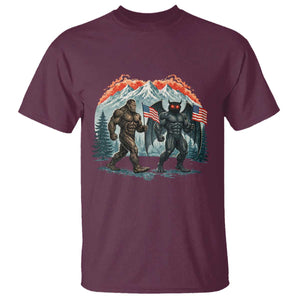Patriotic Bigfoot And Mothman T Shirt Funny Cryptid Lover Gift TS12 Maroon Print Your Wear