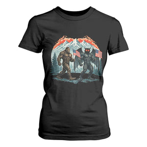 Patriotic Bigfoot And Mothman T Shirt For Women Funny Cryptid Lover Gift TS12 Black Print Your Wear