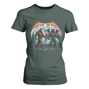 Patriotic Bigfoot And Mothman T Shirt For Women Funny Cryptid Lover Gift TS12 Dark Forest Green Print Your Wear
