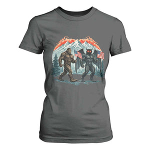 Patriotic Bigfoot And Mothman T Shirt For Women Funny Cryptid Lover Gift TS12 Dark Heather Print Your Wear