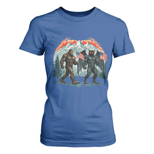 Patriotic Bigfoot And Mothman T Shirt For Women Funny Cryptid Lover Gift TS12 Royal Blue Print Your Wear