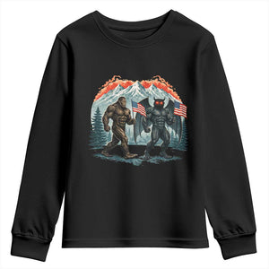 Patriotic Bigfoot And Mothman Youth Sweatshirt Funny Cryptid Lover Gift TS12 Black Print Your Wear