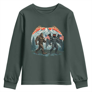 Patriotic Bigfoot And Mothman Youth Sweatshirt Funny Cryptid Lover Gift TS12 Dark Forest Green Print Your Wear