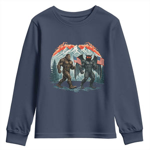 Patriotic Bigfoot And Mothman Youth Sweatshirt Funny Cryptid Lover Gift TS12 Navy Print Your Wear