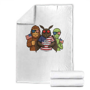 Funny Bigfoot Mothman Alien Throw Blanket USA 250th Anniversary TS12 White Print Your Wear