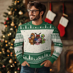 Funny Bigfoot Mothman Alien Ugly Christmas Sweater USA 250th Anniversary TS12 Beige Green Print Your Wear
