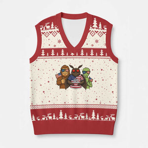 Funny Bigfoot Mothman Alien V-Neck Knit Sweater Vest USA 250th Anniversary TS12 Beige Red Print Your Wear