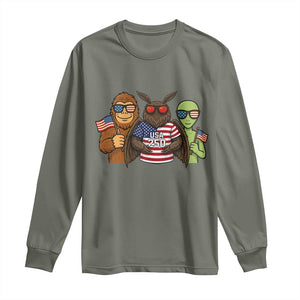 Funny Bigfoot Mothman Alien Long Sleeve Shirt USA 250th Anniversary TS12 Military Green Print Your Wear