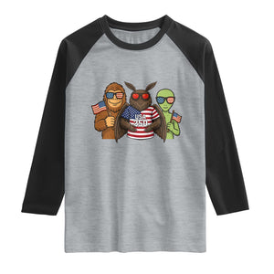 Funny Bigfoot Mothman Alien Raglan Shirt USA 250th Anniversary TS12 Heather Gray Black Print Your Wear