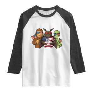 Funny Bigfoot Mothman Alien Raglan Shirt USA 250th Anniversary TS12 White Heather Charcoal Print Your Wear