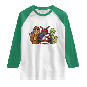 Funny Bigfoot Mothman Alien Raglan Shirt USA 250th Anniversary TS12 White Kelly Green Print Your Wear
