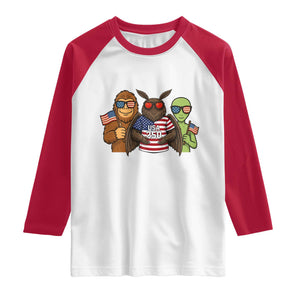Funny Bigfoot Mothman Alien Raglan Shirt USA 250th Anniversary TS12 White Red Print Your Wear