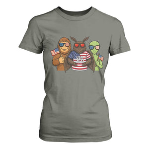 Funny Bigfoot Mothman Alien T Shirt For Women USA 250th Anniversary TS12 Military Green Print Your Wear