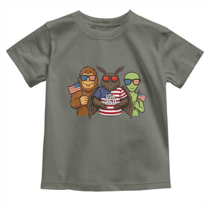 Funny Bigfoot Mothman Alien Toddler T Shirt USA 250th Anniversary TS12 Military Green Print Your Wear