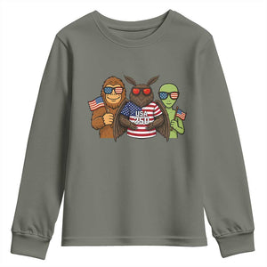 Funny Bigfoot Mothman Alien Youth Sweatshirt USA 250th Anniversary TS12 Military Green Print Your Wear