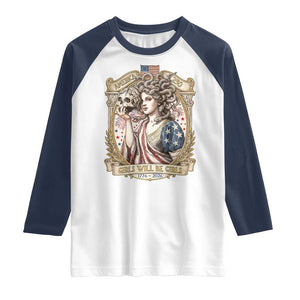 Feminist Medusa Girls Will Be Girls Raglan Shirt USA 250 Anniversary Gift TS12 White Navy Print Your Wear