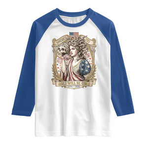 Feminist Medusa Girls Will Be Girls Raglan Shirt USA 250 Anniversary Gift TS12 White Royal Print Your Wear