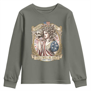Feminist Medusa Girls Will Be Girls Youth Sweatshirt USA 250 Anniversary Gift TS12 Military Green Print Your Wear