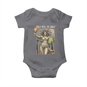 Funny Feminist Medusa Statue Of Liberty Baby Onesie Girls Will Be Girls TS12 Charcoal Print Your Wear