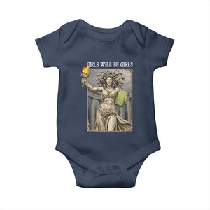 Funny Feminist Medusa Statue Of Liberty Baby Onesie Girls Will Be Girls TS12 Navy Print Your Wear