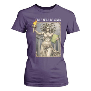Funny Feminist Medusa Statue Of Liberty T Shirt For Women Girls Will Be Girls TS12 Purple Print Your Wear