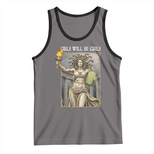 Funny Feminist Medusa Statue Of Liberty Tank Top Girls Will Be Girls TS12 Deep Heather Black Print Your Wear