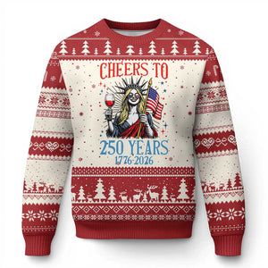 Funny Patriotic Statue Of Liberty Ugly Christmas Sweater Cheers To 250 Years TS12 Beige Red Print Your Wear