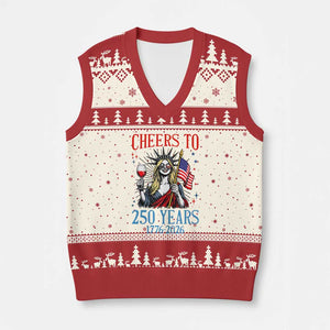 Funny Patriotic Statue Of Liberty V-Neck Knit Sweater Vest Cheers To 250 Years TS12 Beige Red Print Your Wear