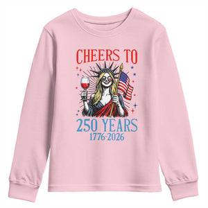Funny Patriotic Statue Of Liberty Youth Sweatshirt Cheers To 250 Years TS12 Light Pink Print Your Wear