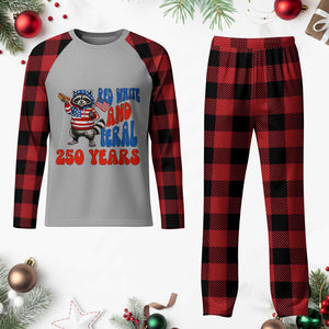 Funny Patriotic Raccoon Plaid Pajama Set Red White And Feral 250 Years TS12 Buffalo Plaid Print Your Wear