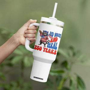 Funny Patriotic Raccoon Tumbler With Handle Red White And Feral 250 Years TS12 Print Your Wear