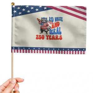 Funny Patriotic Raccoon Patriotic Handheld Flag Red White And Feral 250 Years TS12 Modern 8.2" × 5.5" Beige Blue Print Your Wear