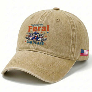 Funny Raccoon Red White And Feral America 250 Washed Cotton Baseball Cap TS12 Print Your Wear