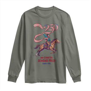 Funny Patriotic Cowboy Long Sleeve Shirt My Country Always Free USA Pride TS12 Military Green Print Your Wear