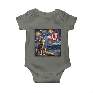 Patriotic Starry Night Cat Baby Onesie Cat Lover Gift TS12 Military Green Print Your Wear