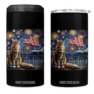 Patriotic Starry Night Cat 4 in 1 Can Cooler Tumbler Cat Lover Gift TS12 One Size: 16 oz Black Print Your Wear