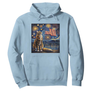 Patriotic Starry Night Cat Hoodie Cat Lover Gift TS12 Light Blue Print Your Wear