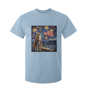Patriotic Starry Night Cat T Shirt For Kid Cat Lover Gift TS12 Light Blue Print Your Wear
