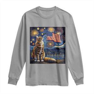 Patriotic Starry Night Cat Long Sleeve Shirt Cat Lover Gift TS12 Sport Gray Print Your Wear