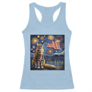 Patriotic Starry Night Cat Racerback Tank Top Cat Lover Gift TS12 Light Blue Print Your Wear