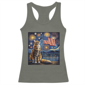 Patriotic Starry Night Cat Racerback Tank Top Cat Lover Gift TS12 Military Green Print Your Wear
