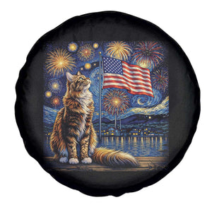 Patriotic Starry Night Cat Spare Tire Cover Cat Lover Gift TS12 Print Your Wear