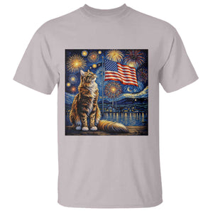 Patriotic Starry Night Cat T Shirt Cat Lover Gift TS12 Ice Gray Print Your Wear